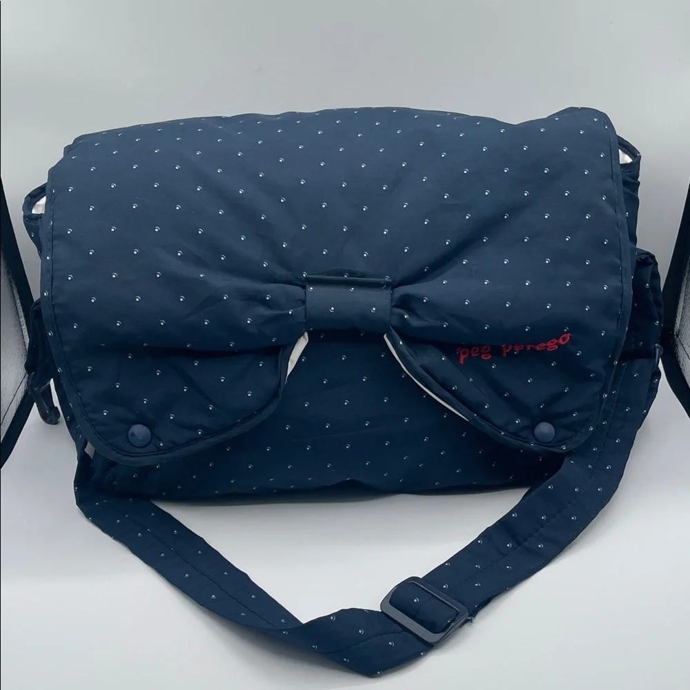 PEG PEREGO NAVY BLUE DOTTED BOW DIAPER BAG
